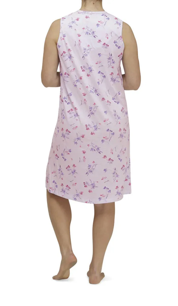 Schrank 100% Cotton Nightgown Sleeveless in Pink Floral Bianca SK299