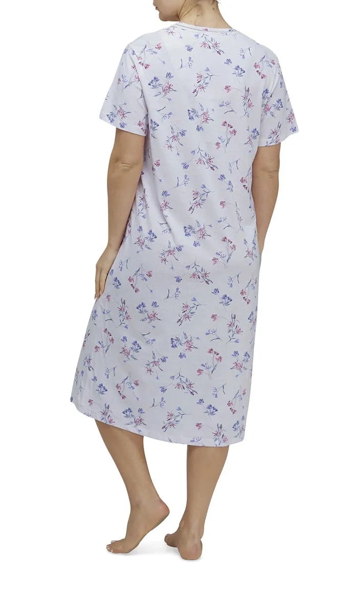 Schrank 100% Cotton Nightgown with Short Sleeve in Blue Floral Bianca SK298