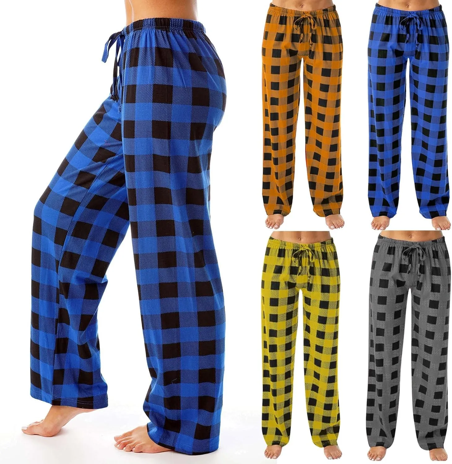 sdbrld Plaid Pj Pants Women,Women's Pajama Pant Lounge Baggy High Wasited Wide Leg Pants Comfy Casual Trendy Printed Pj Pants
