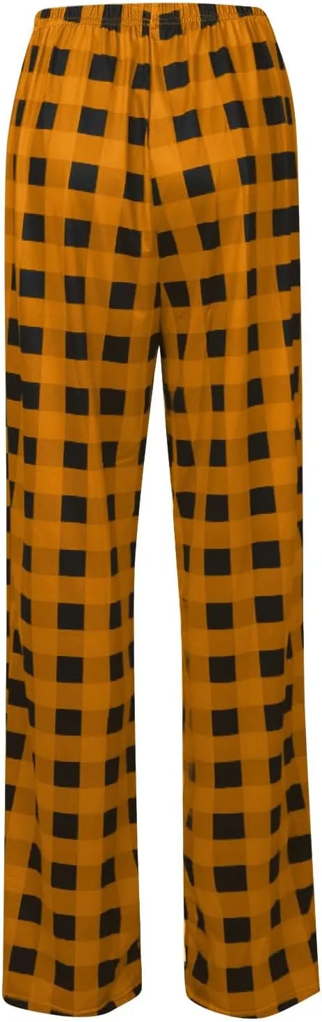 sdbrld Plaid Pj Pants Women,Women's Pajama Pant Lounge Baggy High Wasited Wide Leg Pants Comfy Casual Trendy Printed Pj Pants