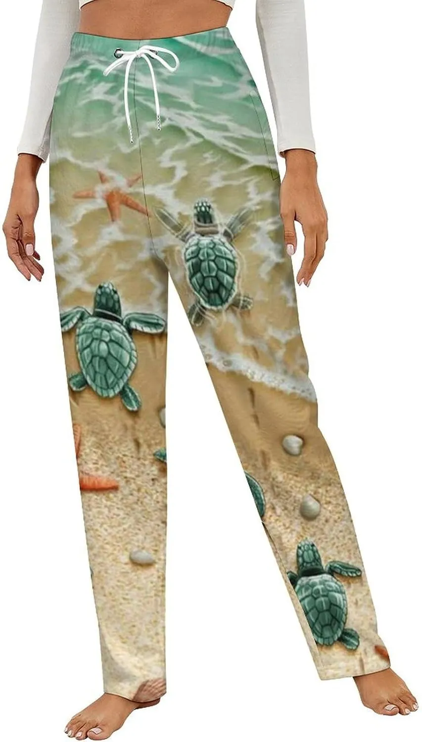 Sea Turtles Women's Flannel Pajama Pants Fleece Lounge Sleep Bottoms PJ