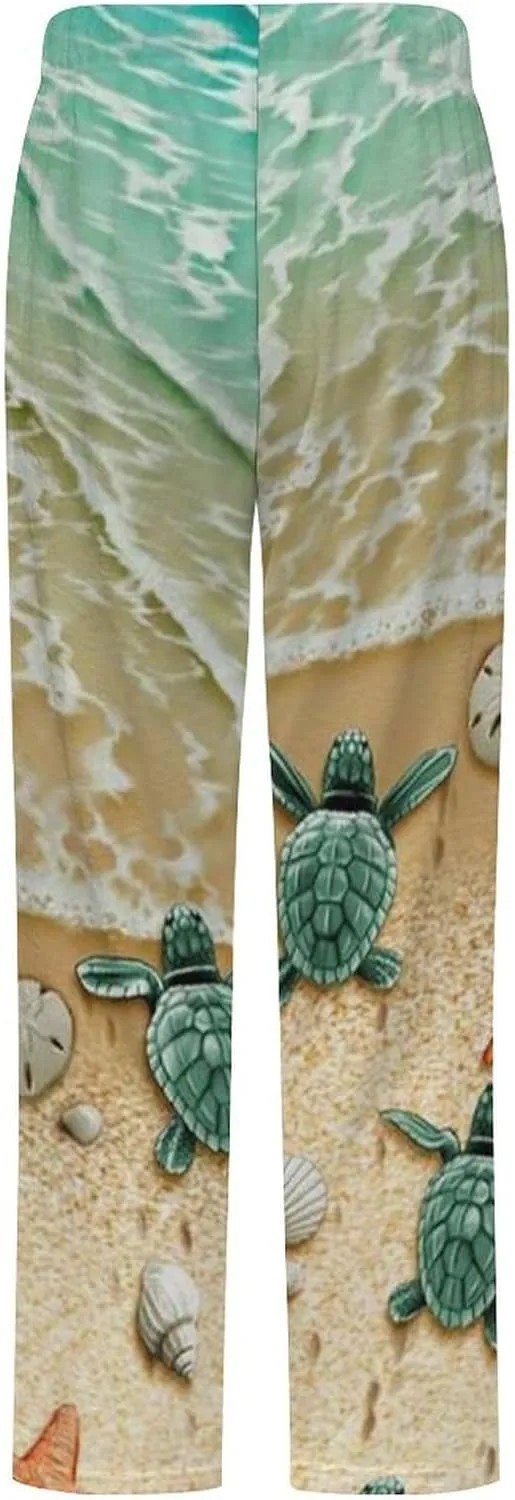Sea Turtles Women's Flannel Pajama Pants Fleece Lounge Sleep Bottoms PJ