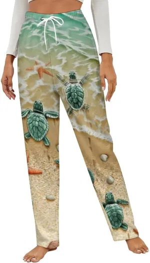 Sea Turtles Women's Flannel Pajama Pants Fleece Lounge Sleep Bottoms PJ