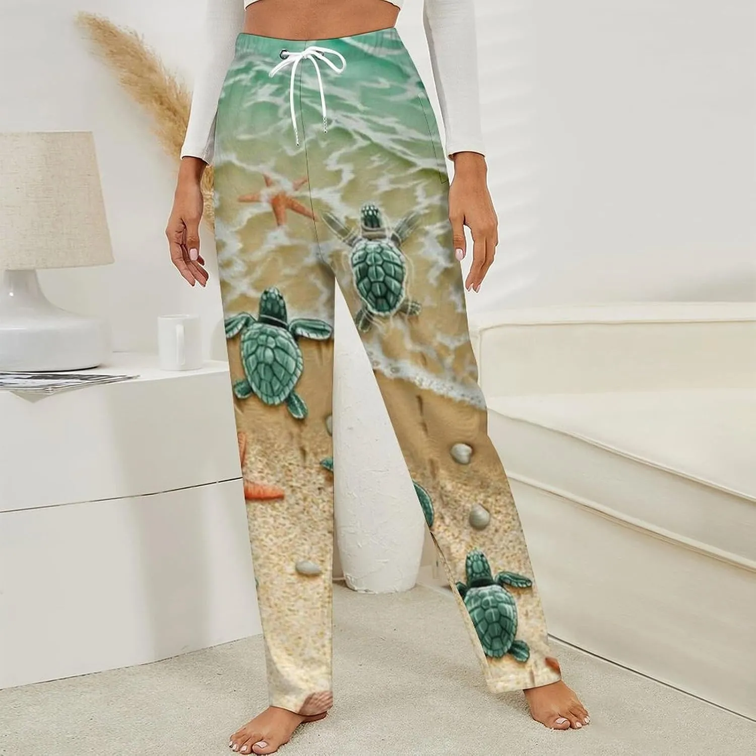 Sea Turtles Women's Flannel Pajama Pants Fleece Lounge Sleep Bottoms PJ