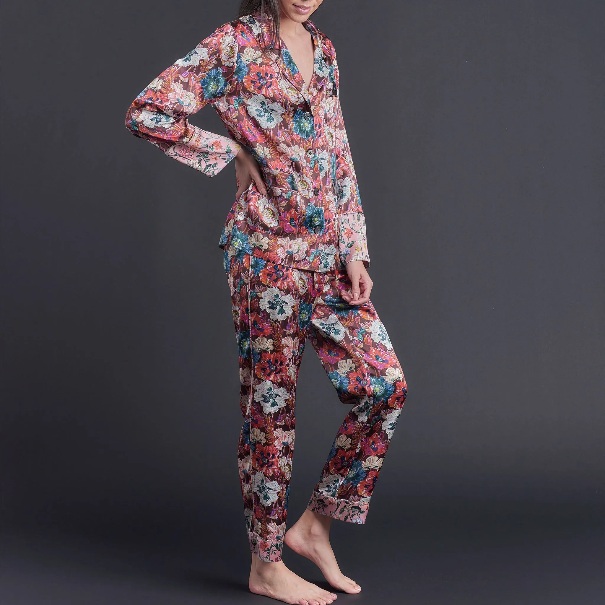 Serena Pajama Pant in Poppy Liberty Print Silk Charmeuse