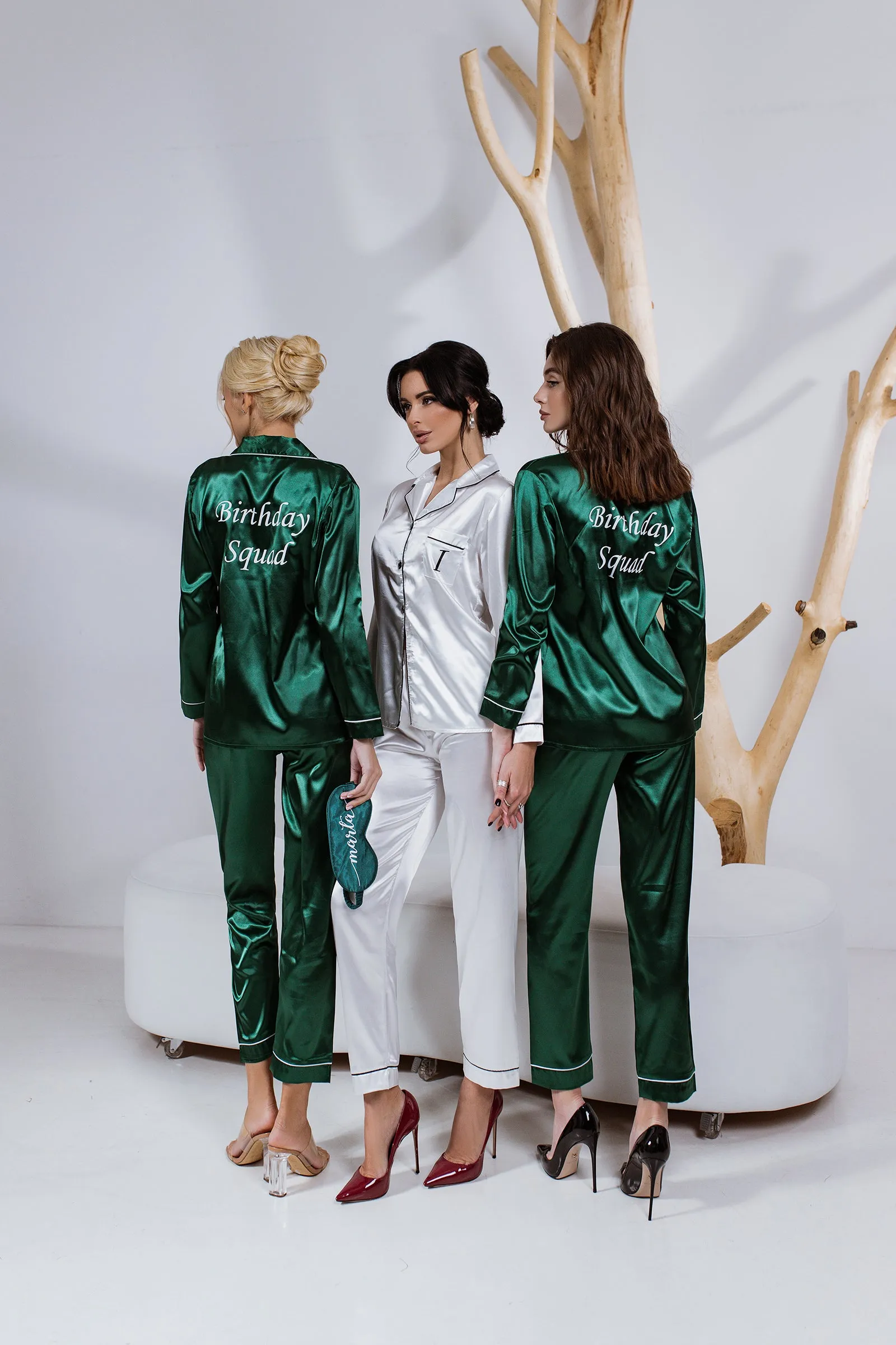 Set of 5 Bridesmaids Pajamas, Custom Wedding Satin Pajamas  - Long   Long