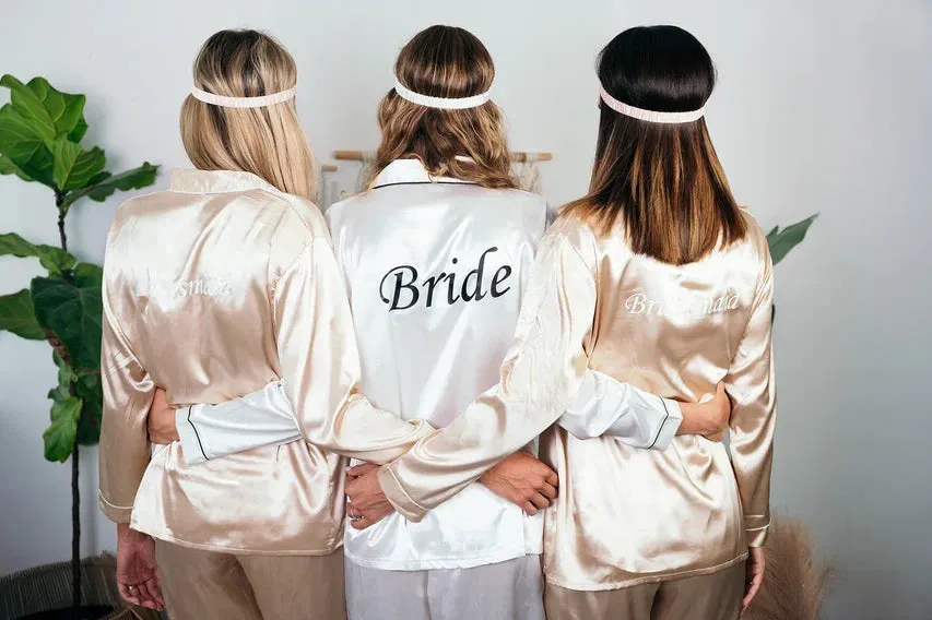 Set of 5 Bridesmaids Pajamas, Custom Wedding Satin Pajamas  - Long   Long
