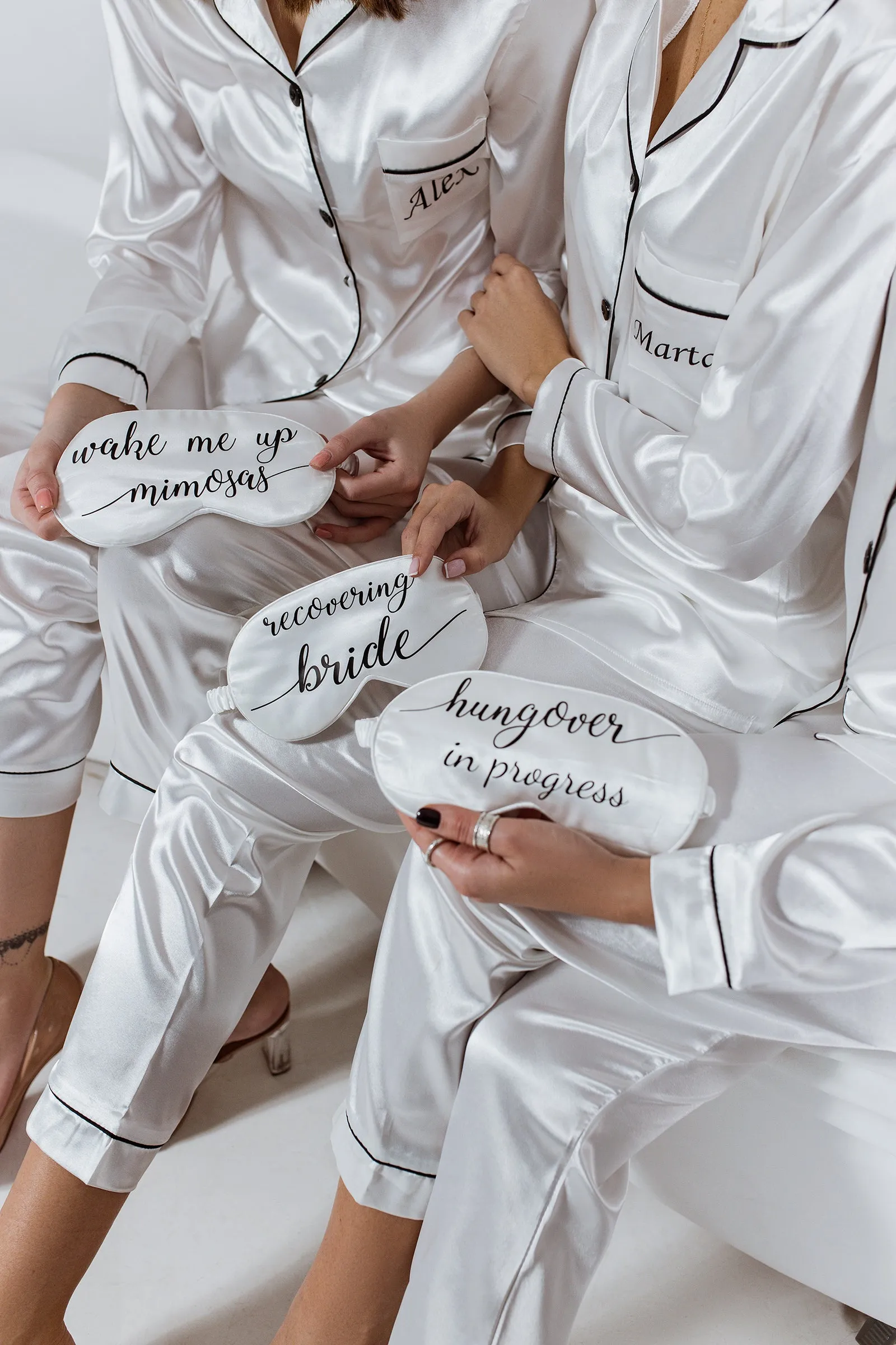 Set of 5 Bridesmaids Pajamas, Custom Wedding Satin Pajamas  - Long   Long