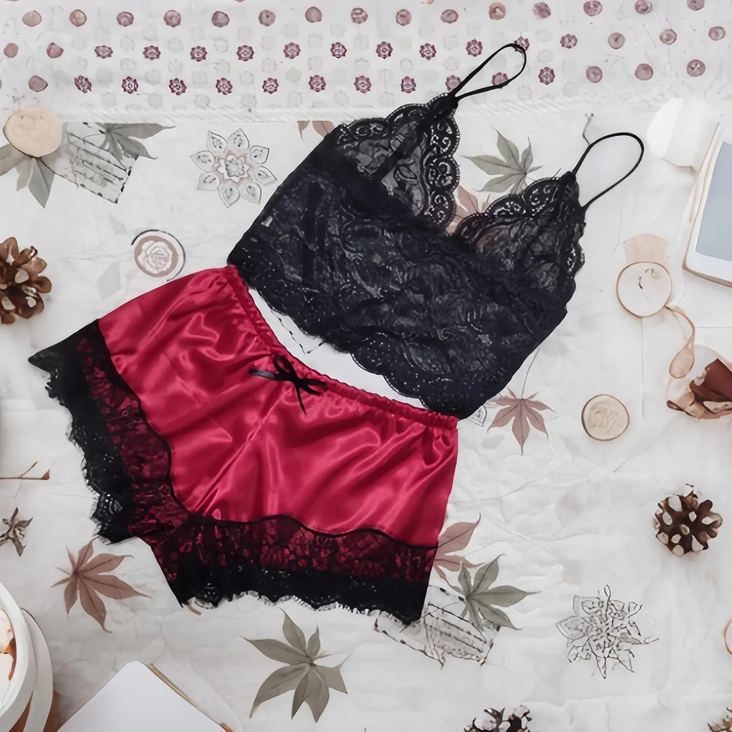 Sexy Lace Pajamas for Women Spaghetti Strap Bralette with Shorts Silk Satin Pjs Sets Soft Comfy Ladies Sleepwear 2025