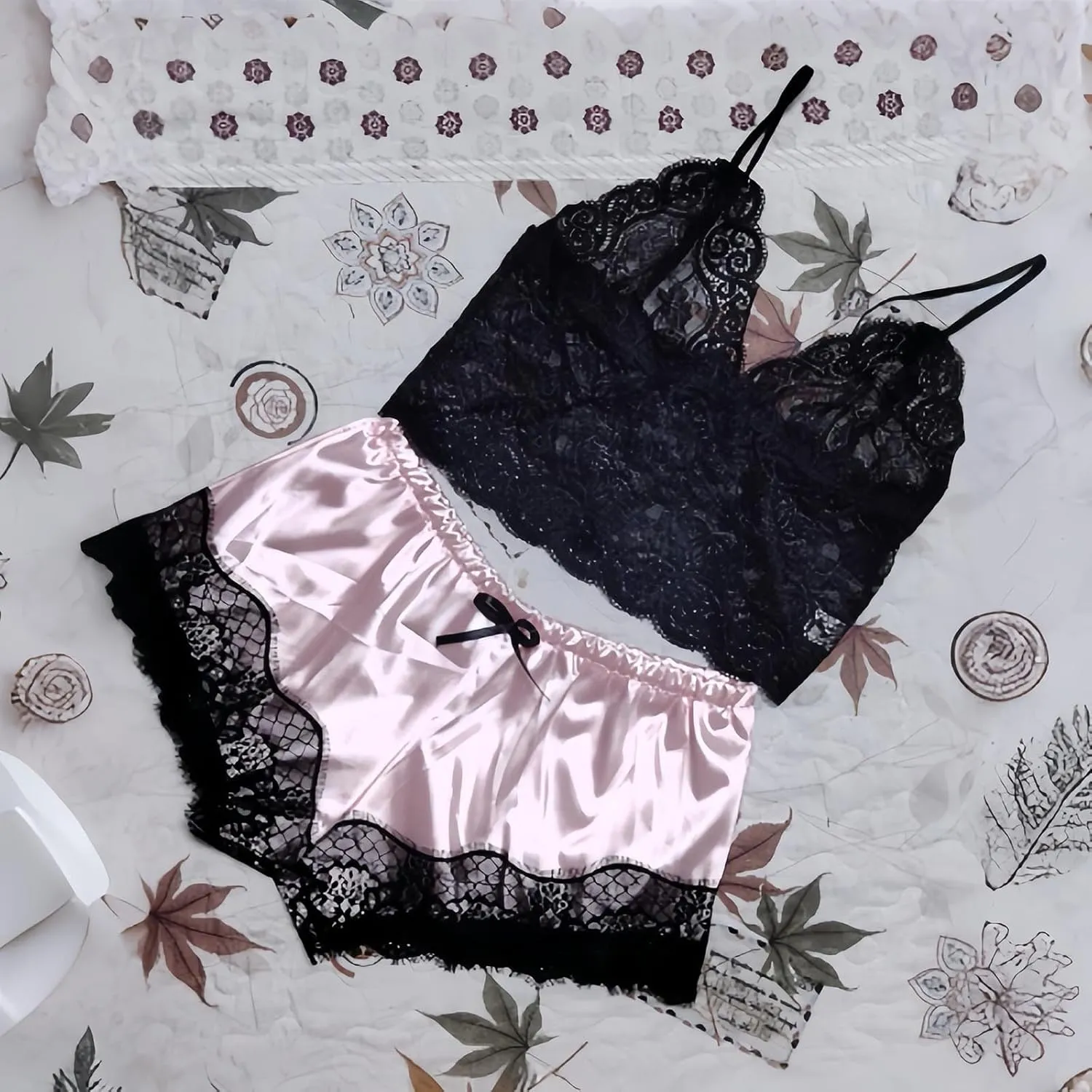 Sexy Lace Pajamas for Women Spaghetti Strap Bralette with Shorts Silk Satin Pjs Sets Soft Comfy Ladies Sleepwear 2025