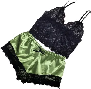 Sexy Lace Pajamas for Women Spaghetti Strap Bralette with Shorts Silk Satin Pjs Sets Soft Comfy Ladies Sleepwear 2025