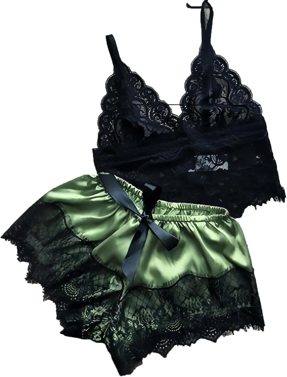 Sexy Lace Pajamas for Women Spaghetti Strap Bralette with Shorts Silk Satin Pjs Sets Soft Comfy Ladies Sleepwear 2025