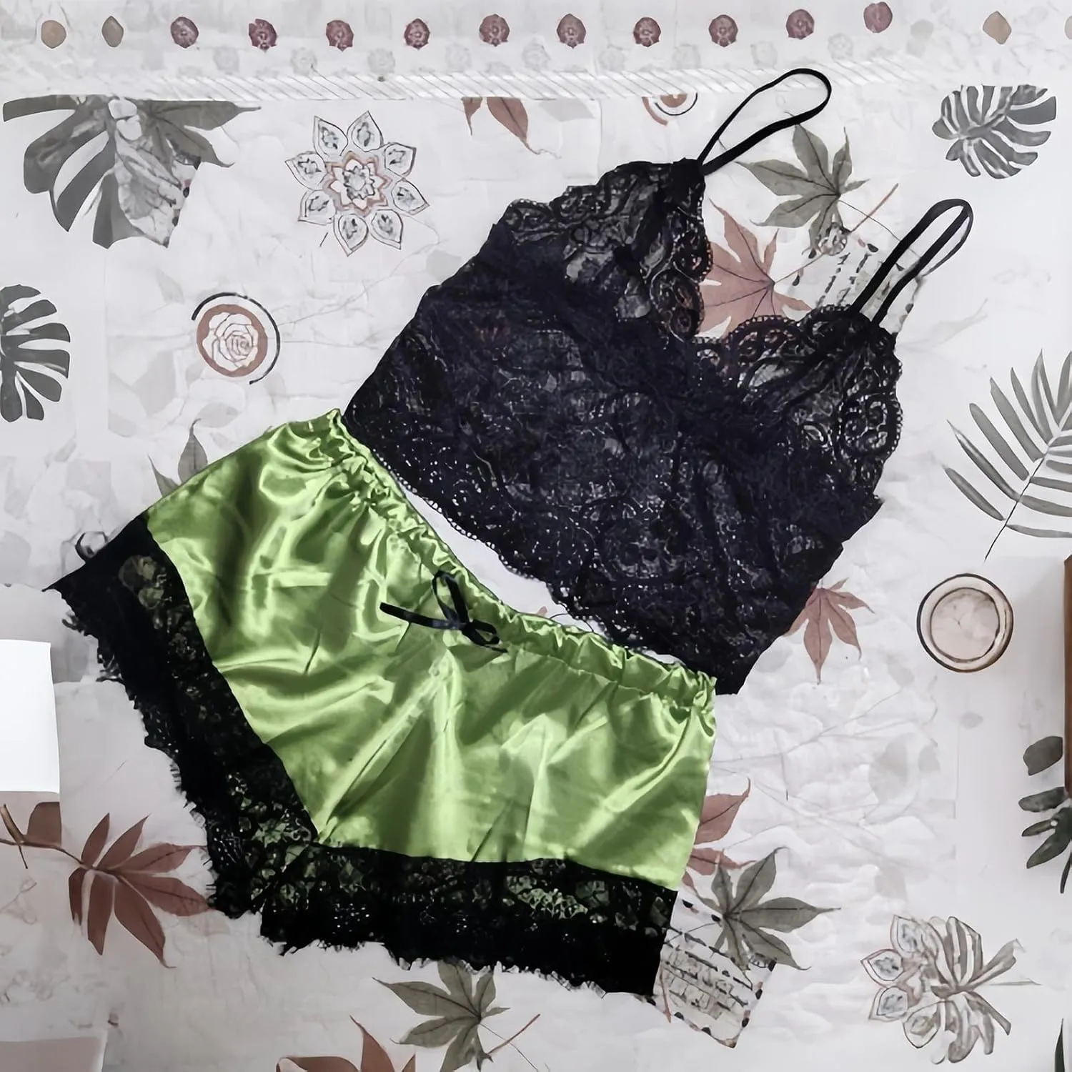 Sexy Lace Pajamas for Women Spaghetti Strap Bralette with Shorts Silk Satin Pjs Sets Soft Comfy Ladies Sleepwear 2025