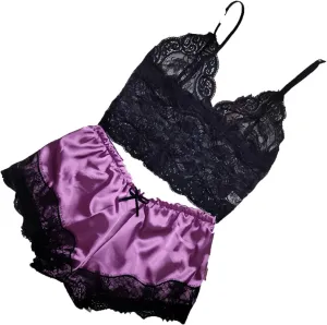 Sexy Lace Pajamas for Women Spaghetti Strap Bralette with Shorts Silk Satin Pjs Sets Soft Comfy Ladies Sleepwear 2025