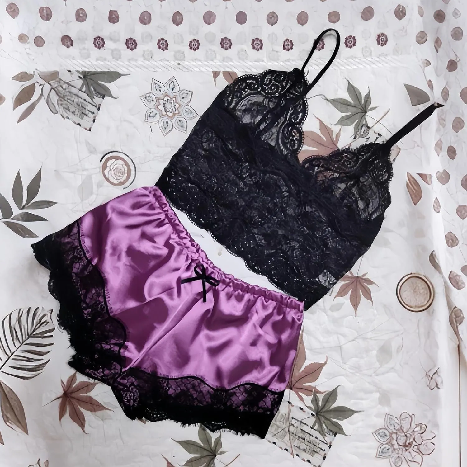 Sexy Lace Pajamas for Women Spaghetti Strap Bralette with Shorts Silk Satin Pjs Sets Soft Comfy Ladies Sleepwear 2025