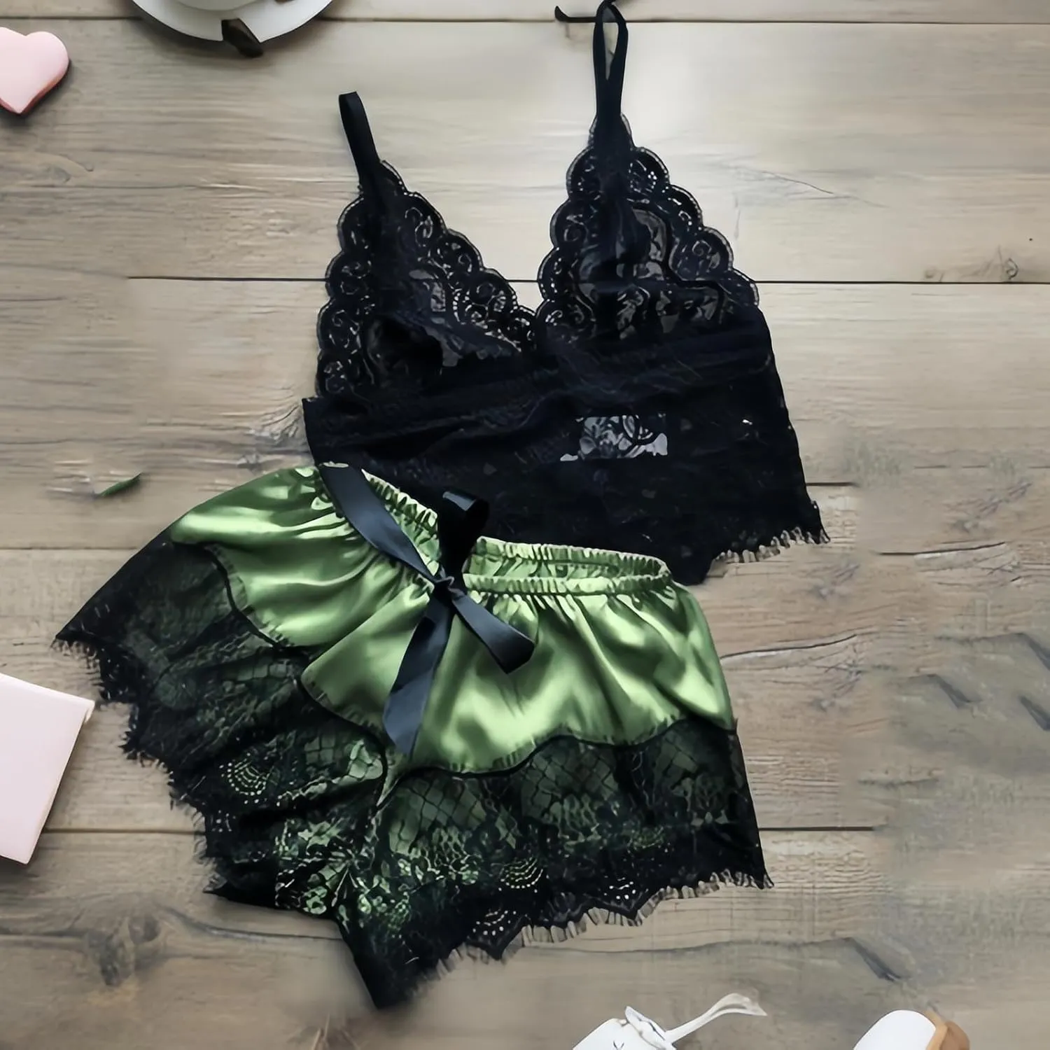 Sexy Lace Pajamas for Women Spaghetti Strap Bralette with Shorts Silk Satin Pjs Sets Soft Comfy Ladies Sleepwear 2025