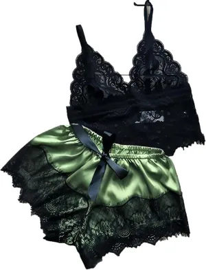 Sexy Lace Pajamas for Women Spaghetti Strap Bralette with Shorts Silk Satin Pjs Sets Soft Comfy Ladies Sleepwear 2025