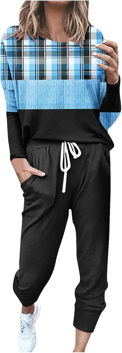 Silk Satin Pajamas Set Women Women's Two Outfit Long Sleeve Crewneck Pullover Tops and Long Pants Tracksuit Camisole