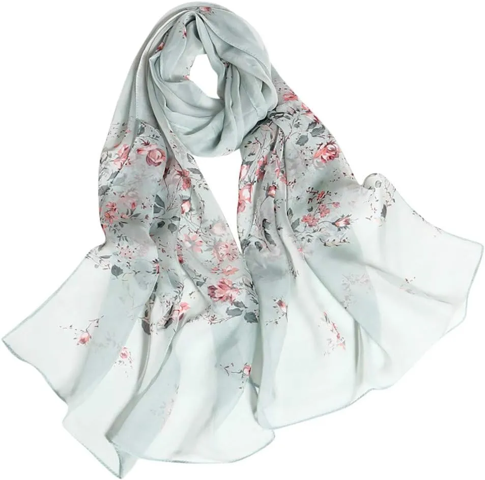 Silk Scarf For Women Hair Head Scarf For Women Fashion Women Roses Printing Long Soft Wrap Scarf Simulation Silk