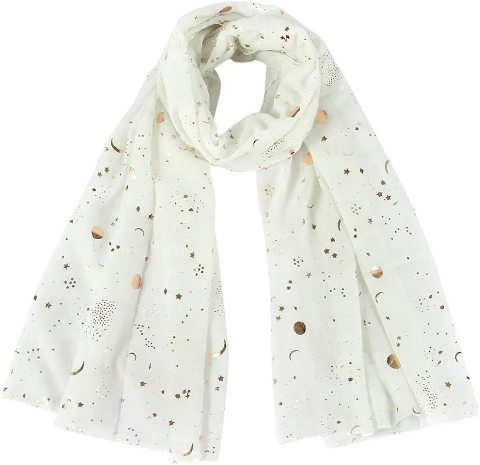 Silk Scarf For Women Hair Silk Scarf For Women Women Fashion Star Moon Foil Printed Scarf Wrap Silk Shawl Travel