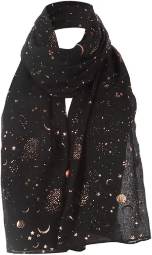 Silk Scarf For Women Hair Womens Scarves Winter Women Fashion Star Moon Foil Printed Scarf Wrap Silk Shawl Travel