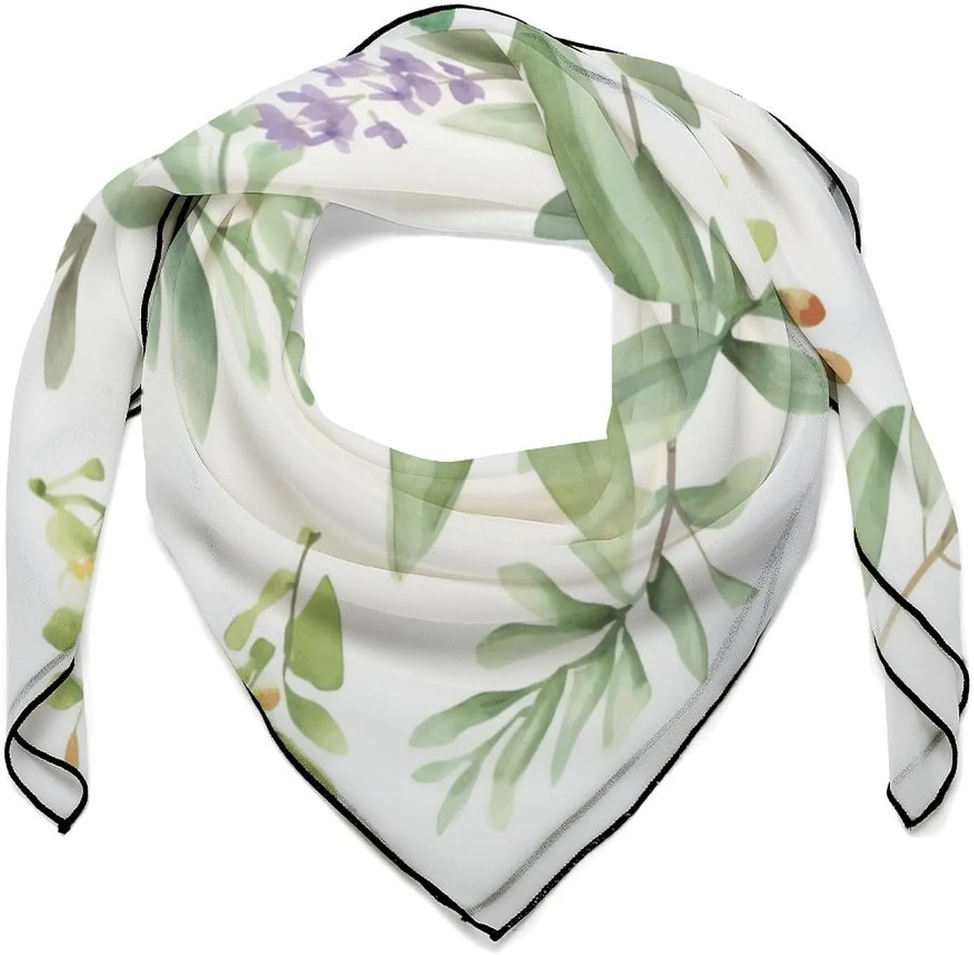 Silk Scarves, Watercolor Sage Leaves Printed Silk Scarves,soft Silk Scarves,versatile Silk Scarves,thin And Easy to Carry Silk Scarves