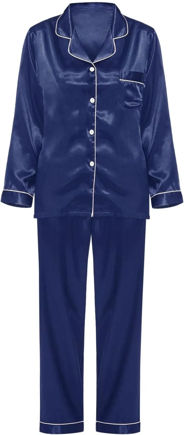 Silk Soft Pajamas for Women,Satin Womens Pj Sets 2pcs Lounge Set Long Sleeve Sleepwear and Pants Button-Down Comfy