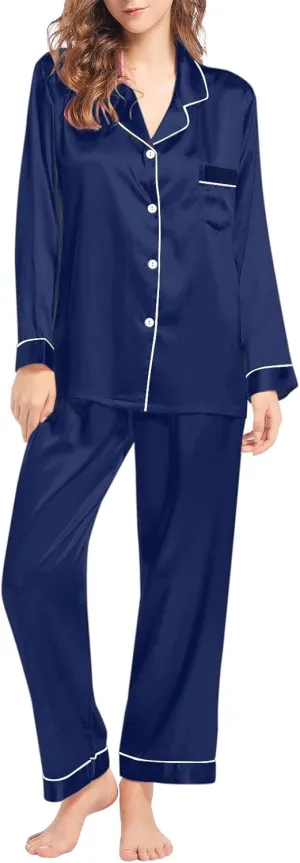 Silk Soft Pajamas for Women,Satin Womens Pj Sets 2pcs Lounge Set Long Sleeve Sleepwear and Pants Button-Down Comfy