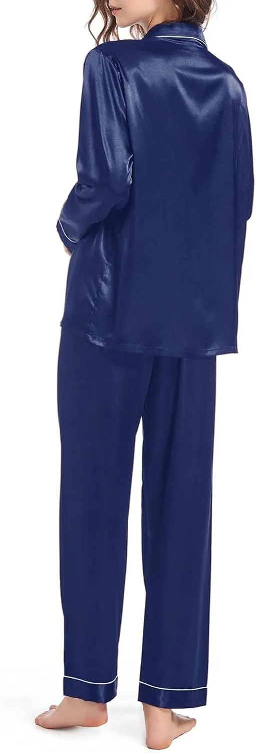 Silk Soft Pajamas for Women,Satin Womens Pj Sets 2pcs Lounge Set Long Sleeve Sleepwear and Pants Button-Down Comfy