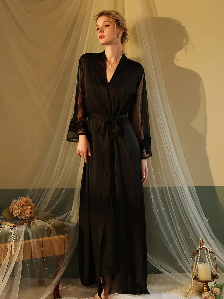 Simulated silk loungewear soft long robe