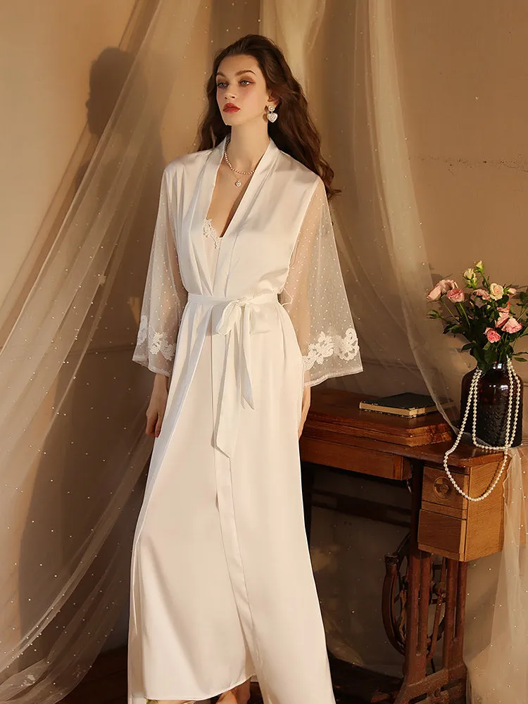 Simulated silk loungewear soft long robe