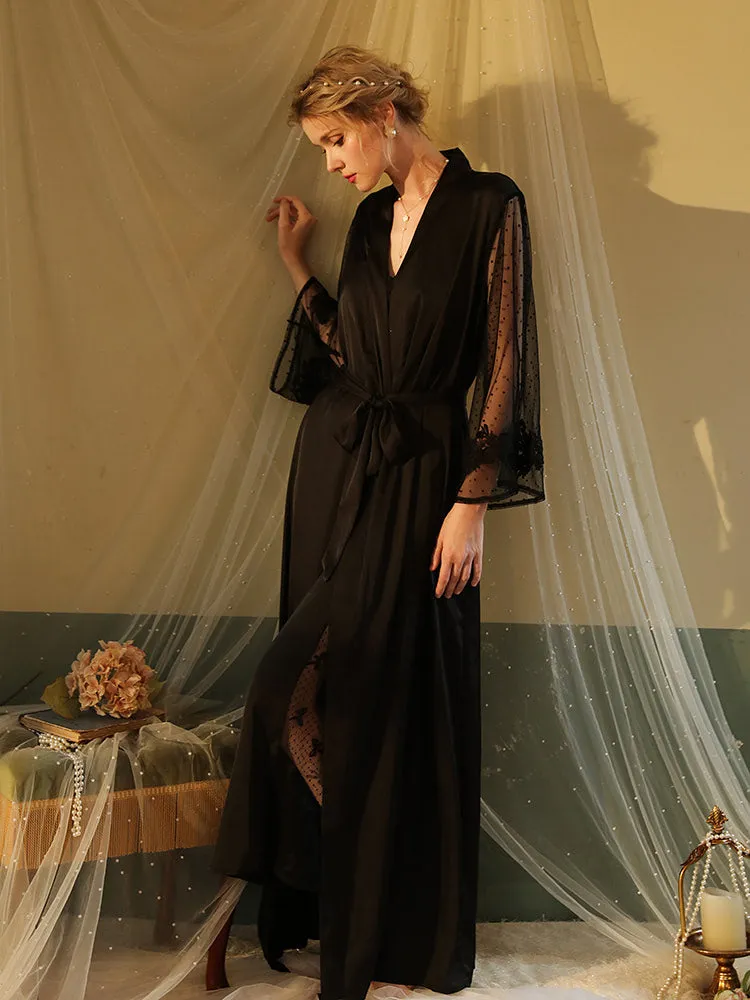 Simulated silk loungewear soft long robe
