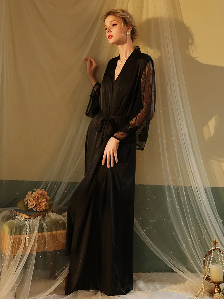 Simulated silk loungewear soft long robe