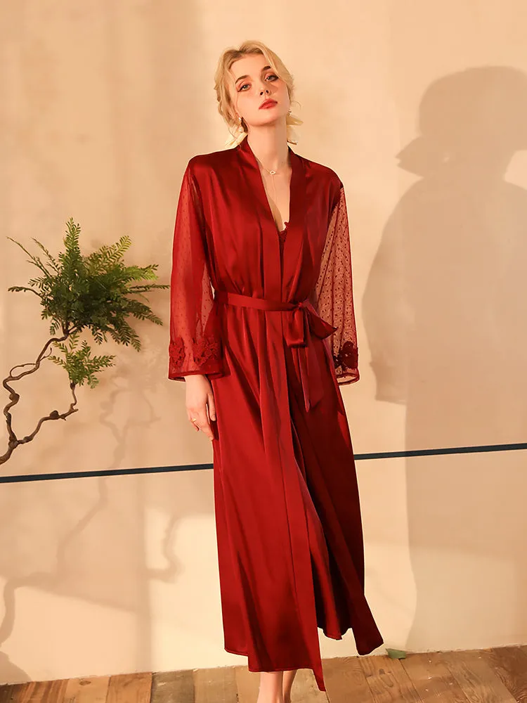 Simulated silk loungewear soft long robe