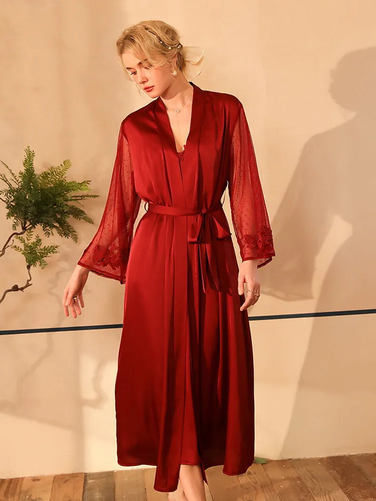 Simulated silk loungewear soft long robe