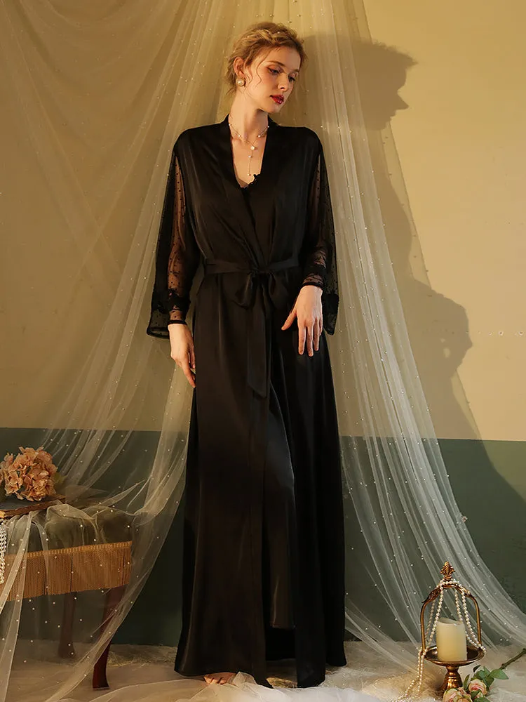Simulated silk loungewear soft long robe
