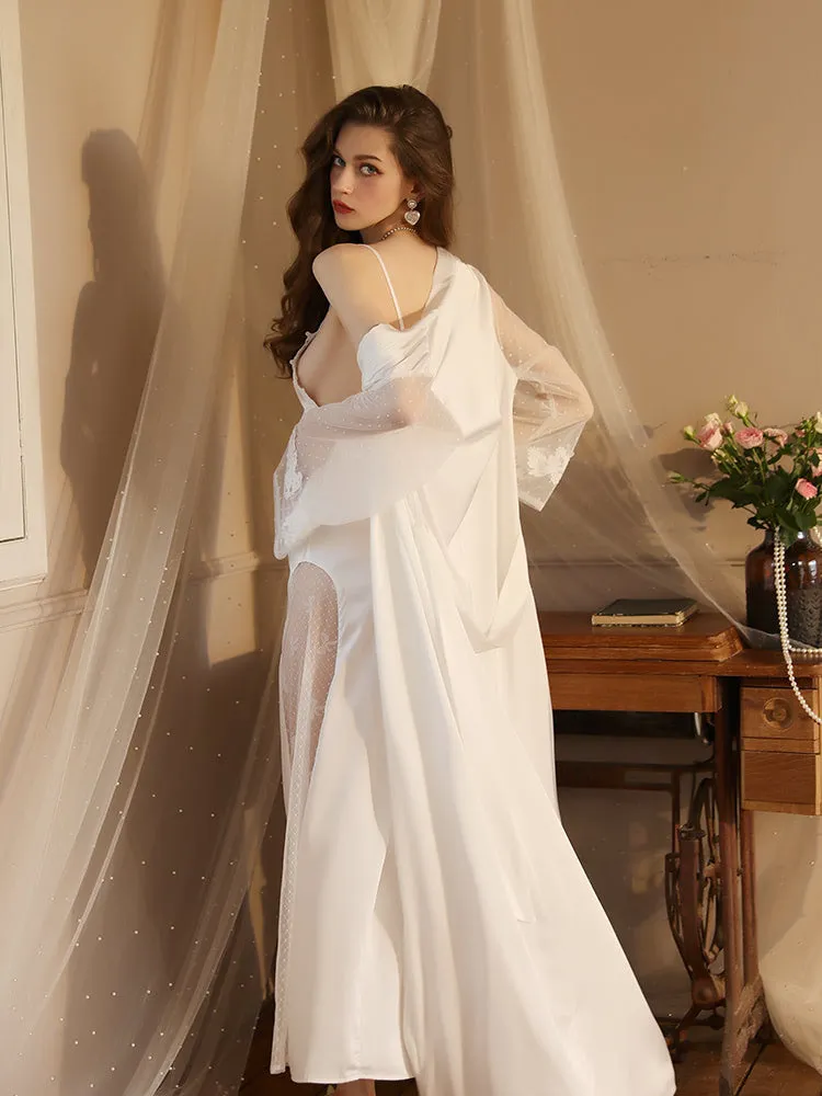 Simulated silk loungewear soft long robe