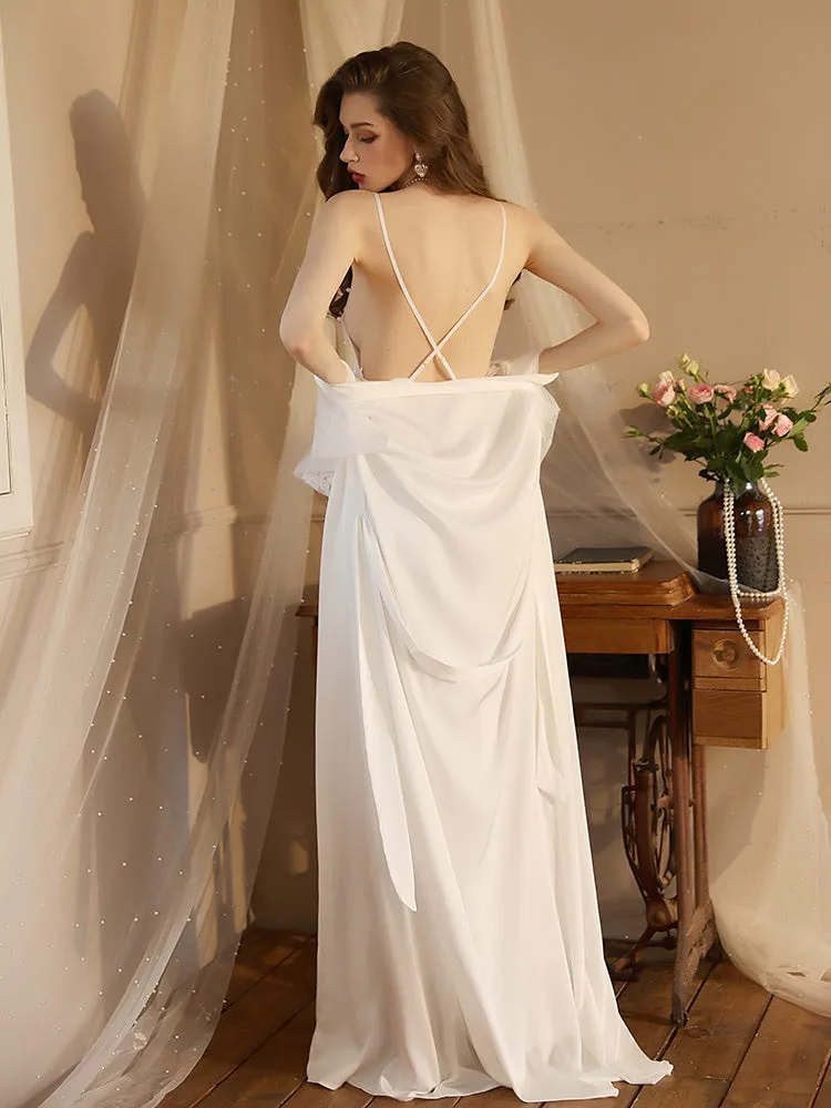 Simulated silk loungewear soft long robe