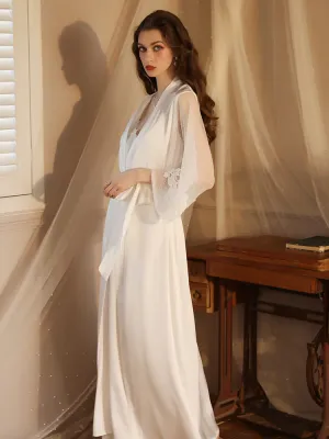 Simulated silk loungewear soft long robe