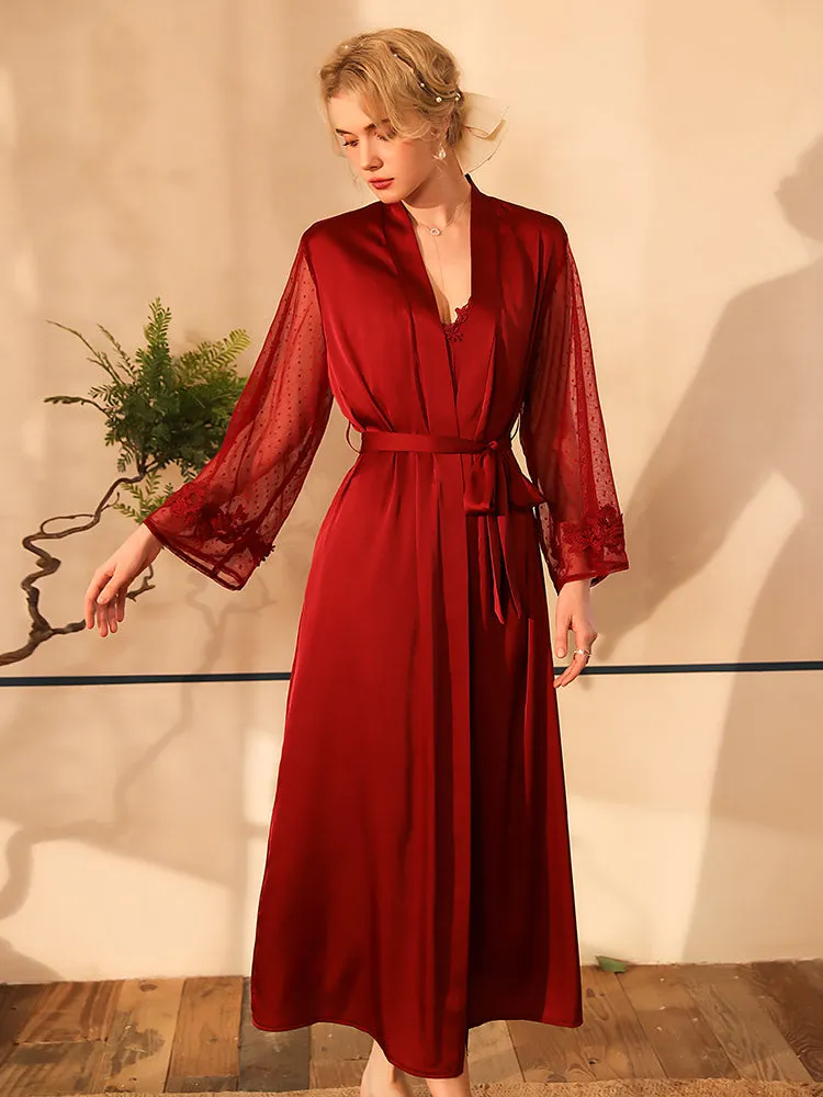 Simulated silk loungewear soft long robe