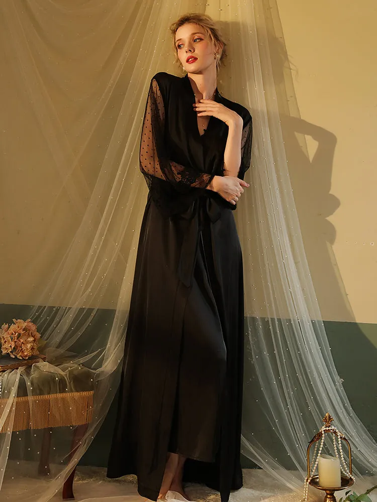 Simulated silk loungewear soft long robe