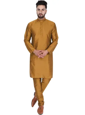 SKAVIJ Art Silk Kurta Pajama Set for Men Indian Wedding Party Wear Dress (Large, Brown)