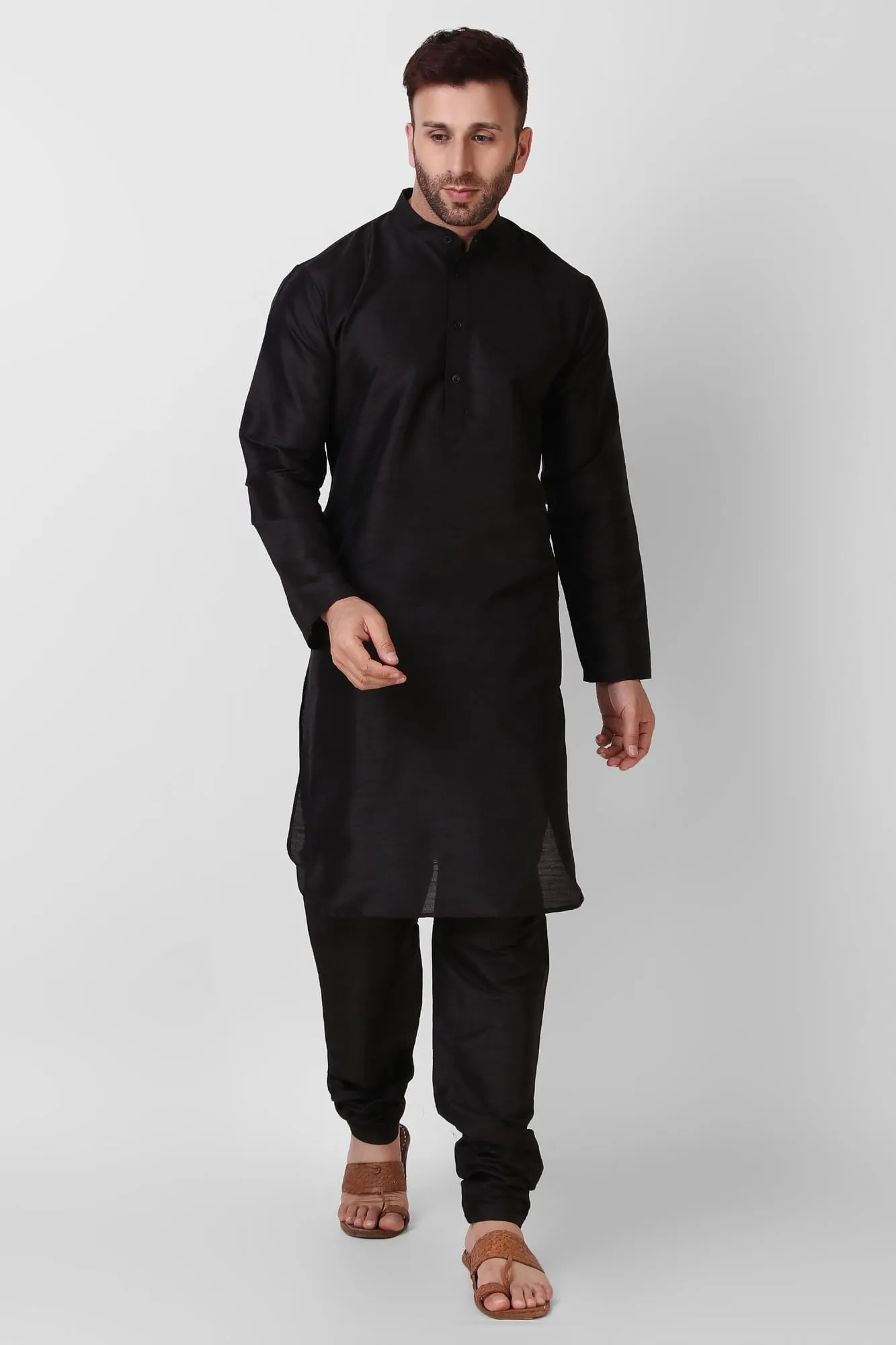 SKAVIJ Art Silk Kurta Pajama Set for Men Indian Wedding Party Wear Dress (Large, Brown)