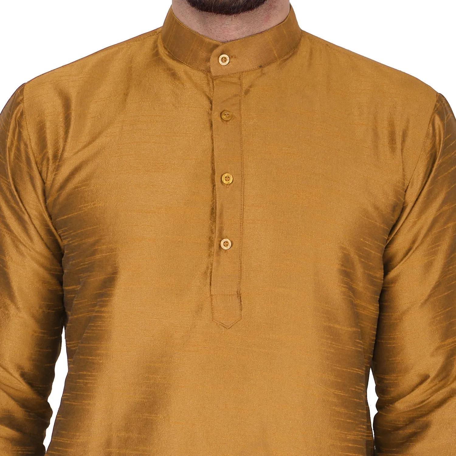 SKAVIJ Art Silk Kurta Pajama Set for Men Indian Wedding Party Wear Dress (Large, Brown)
