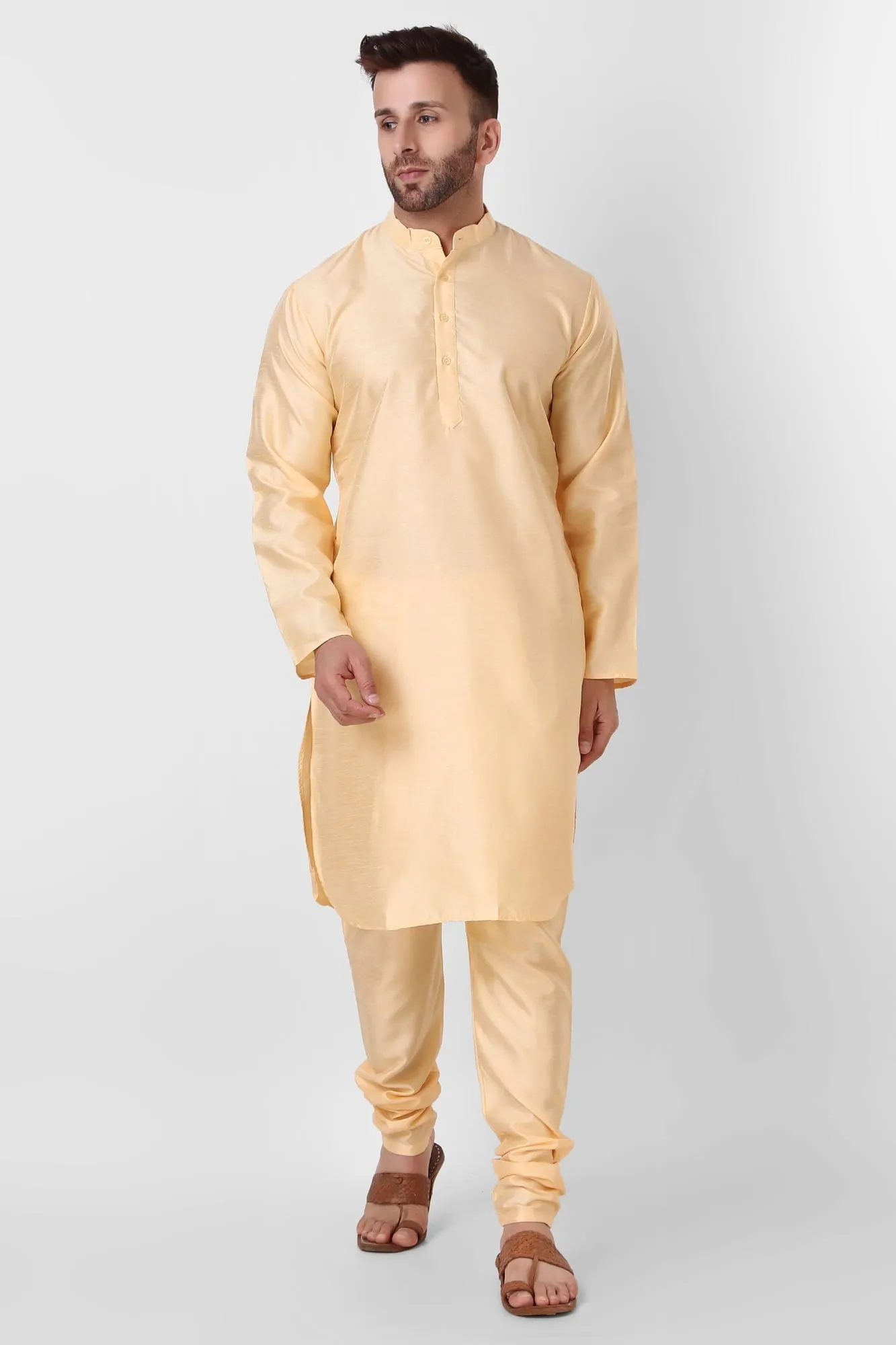 SKAVIJ Art Silk Kurta Pajama Set for Men Indian Wedding Party Wear Dress (Large, Brown)