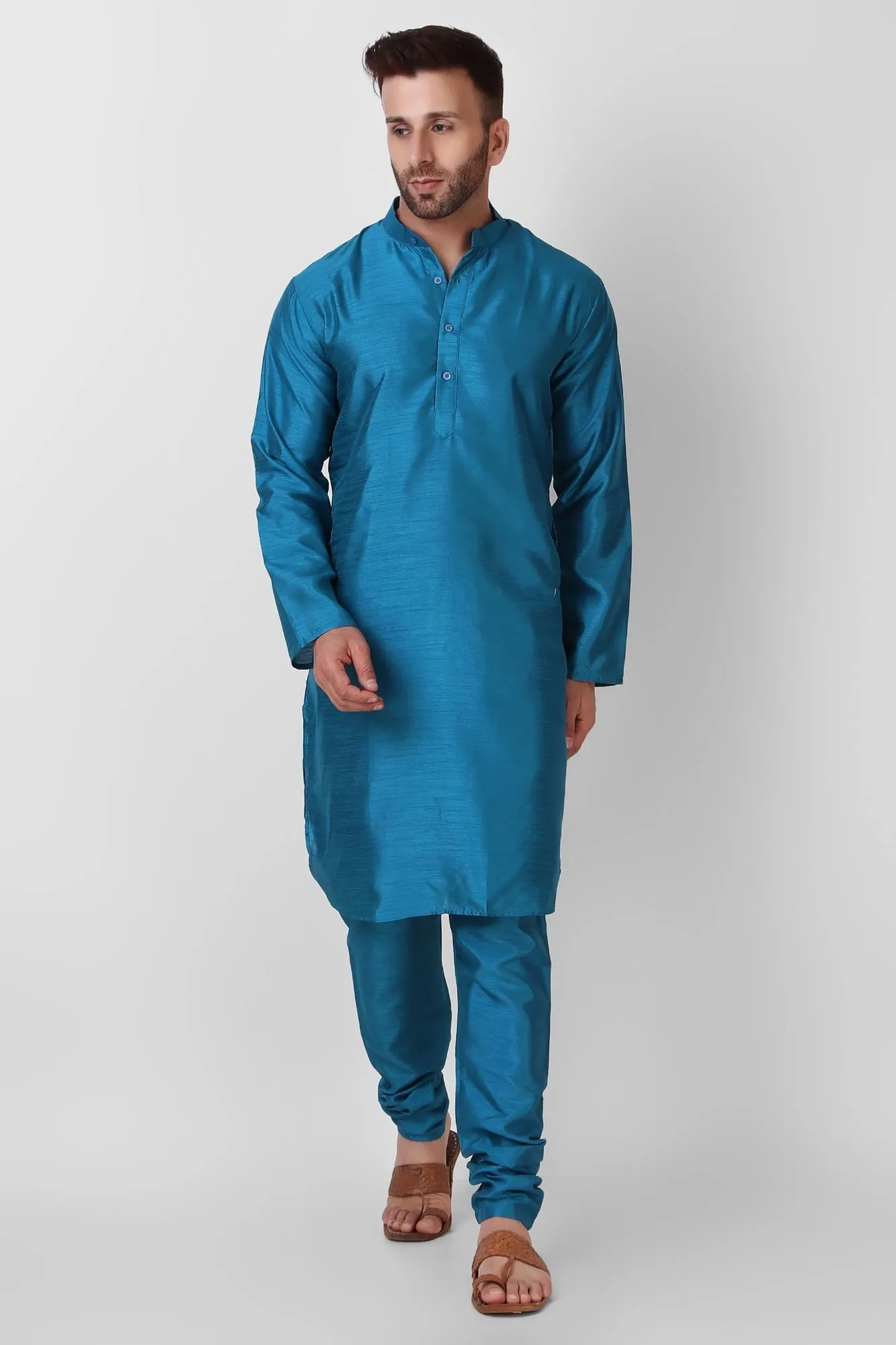 SKAVIJ Art Silk Kurta Pajama Set for Men Indian Wedding Party Wear Dress (Large, Brown)