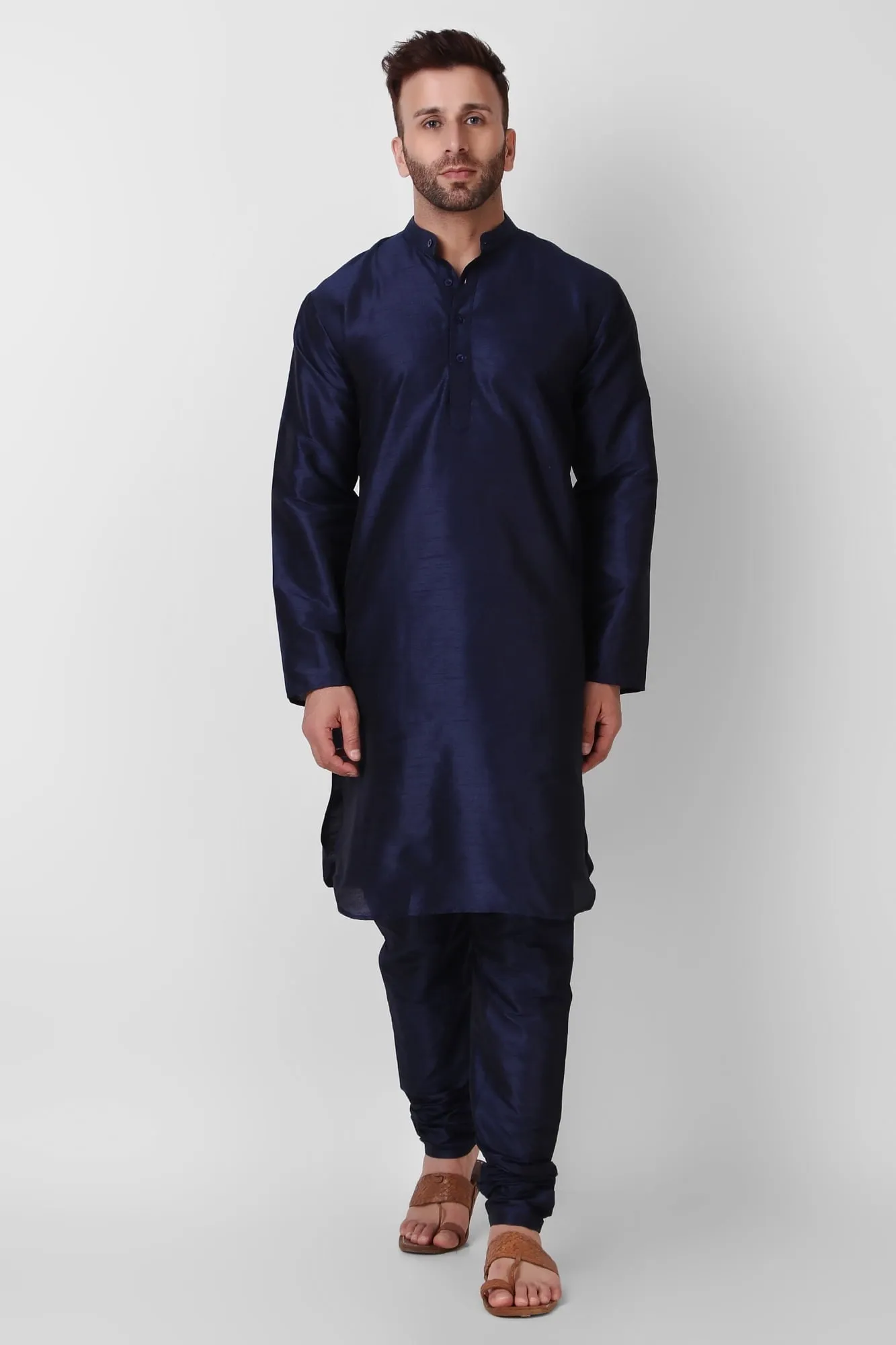 SKAVIJ Art Silk Kurta Pajama Set for Men Indian Wedding Party Wear Dress (Large, Brown)