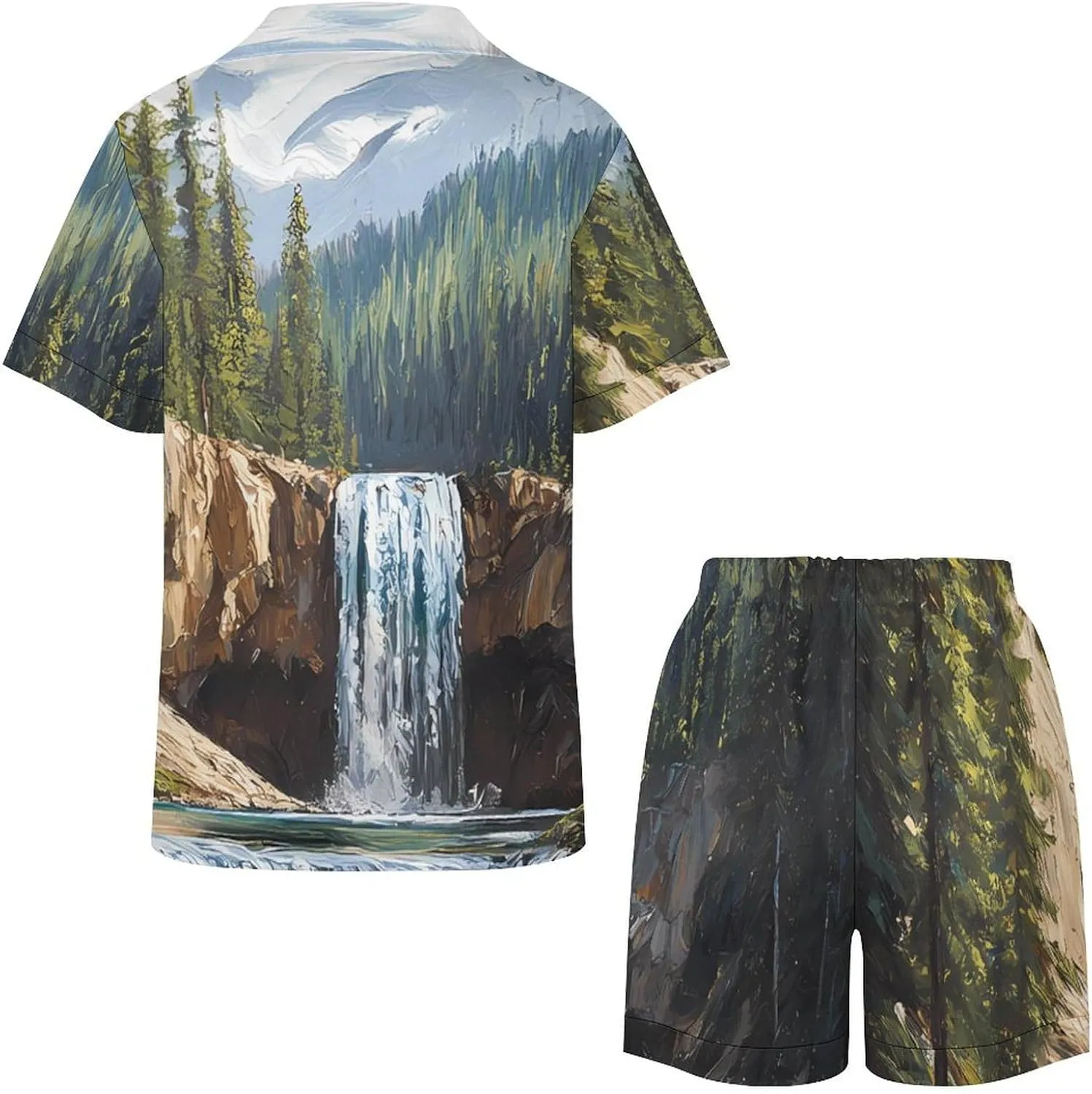 Snow Mountain Melt River Satin Pajamas For Women Set Botton Down Short Sleeves Silk Sleepwear