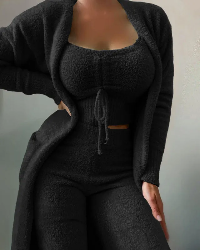 Snuggle in Style: Fuzzy Tank & Pants & Cardigan