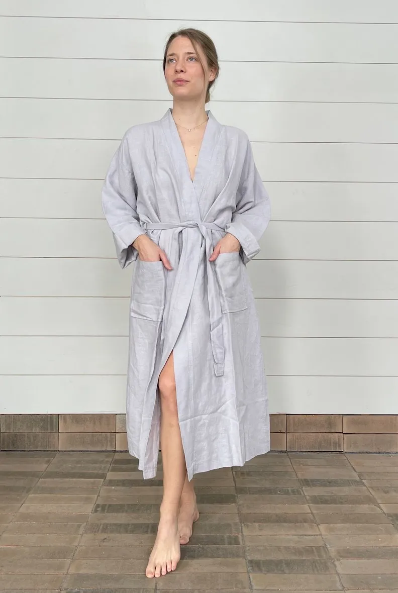 SOFT LINEN BATHROBE KIMINO NEUTRALS TONES